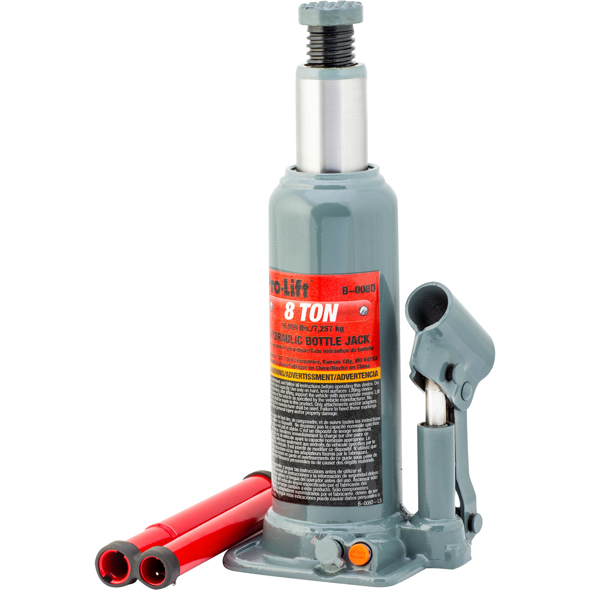 The Pro-Lift 8-Ton Hydraulic Bottle Jack, Model# B-008D